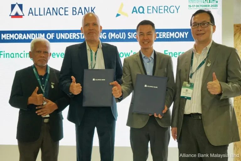 From left: Malaysian Green Technology and Climate Change Corporation (MGTC) board member Ismail Mohd Amin, AQ Energy CEO Hatim Salleh, Alliance Bank chief sustainability officer Roy Heong, and MGTC board member Datuk Leong Kin Mun.